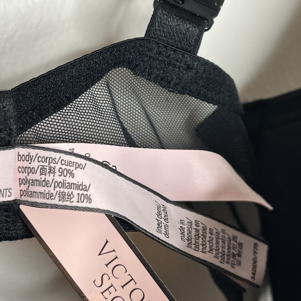 Victorias Secret Lined Demi Bra Black Lace Size 34DDD Underwire Solid Color Lacy - Picture 3 of 5